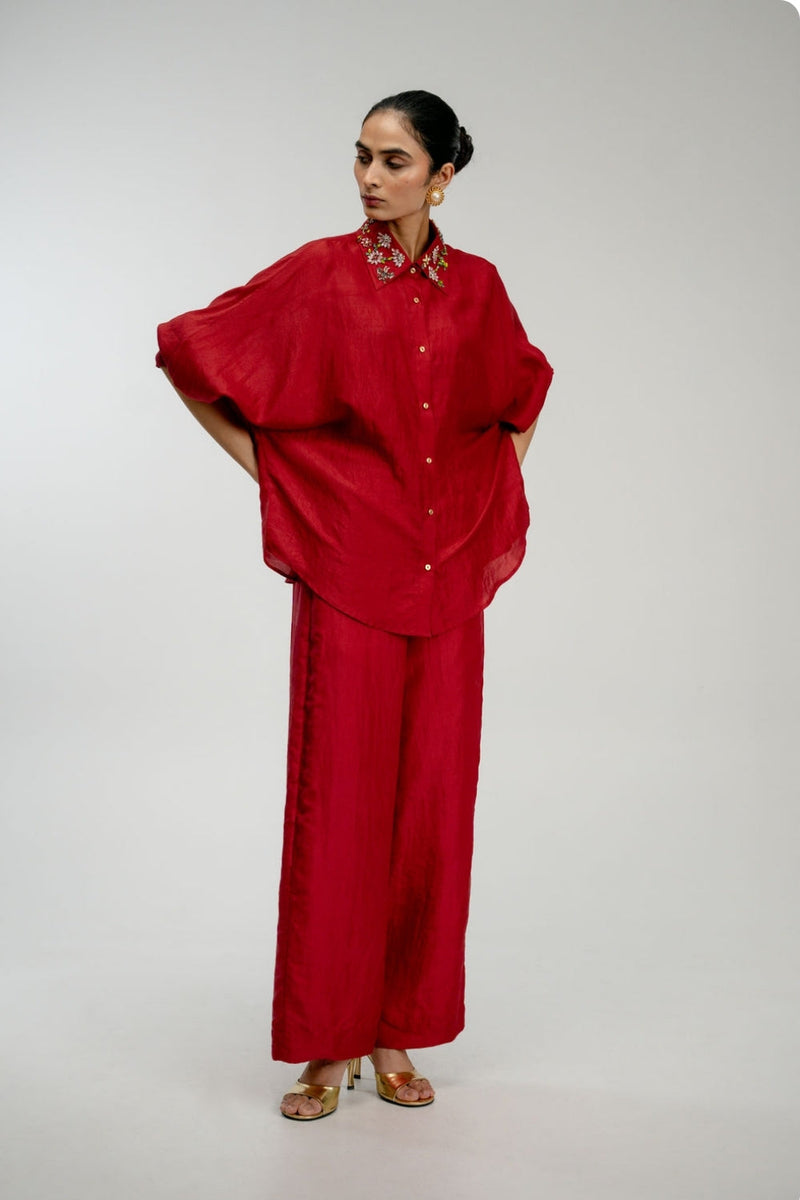 Borrowed Time Shirt mulberry silk top/shirt by Ode to Odd in red for women in Singapore