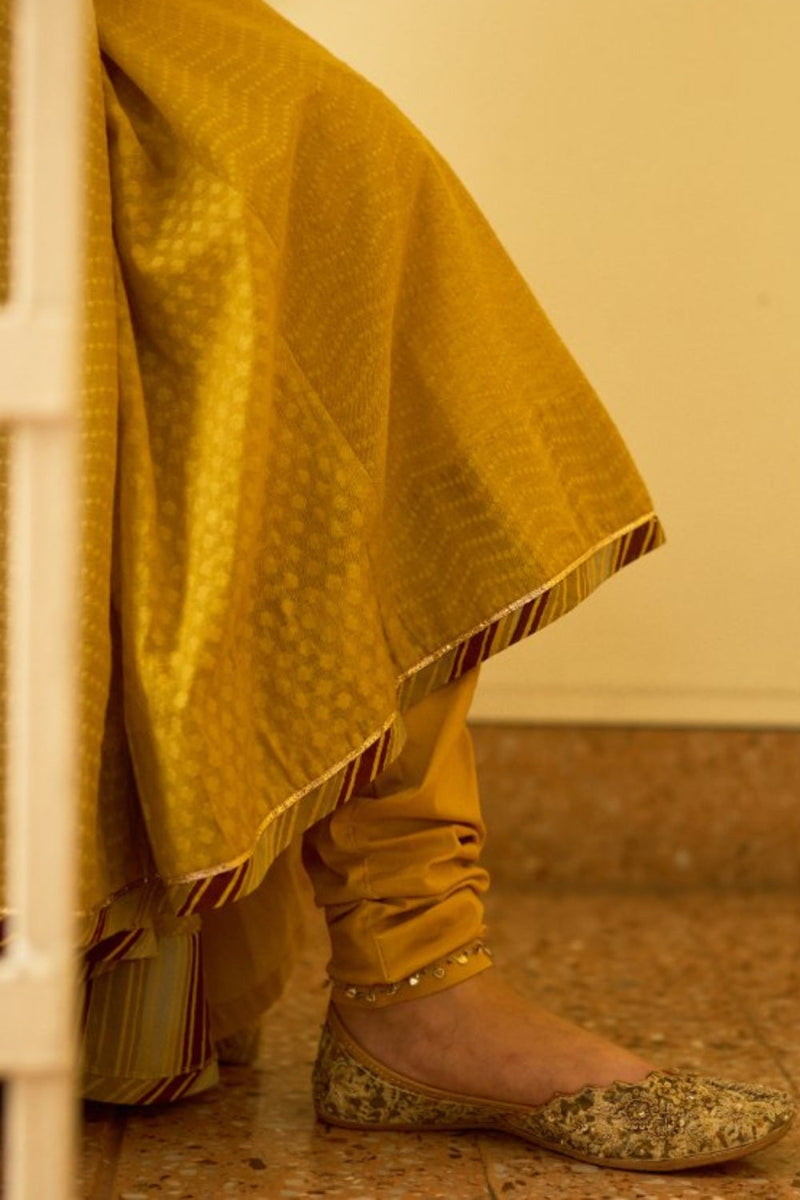Leher Churidar cotton lycra pyjama/salwar by SWATTI KAPOOR in yellow for women in Singapore