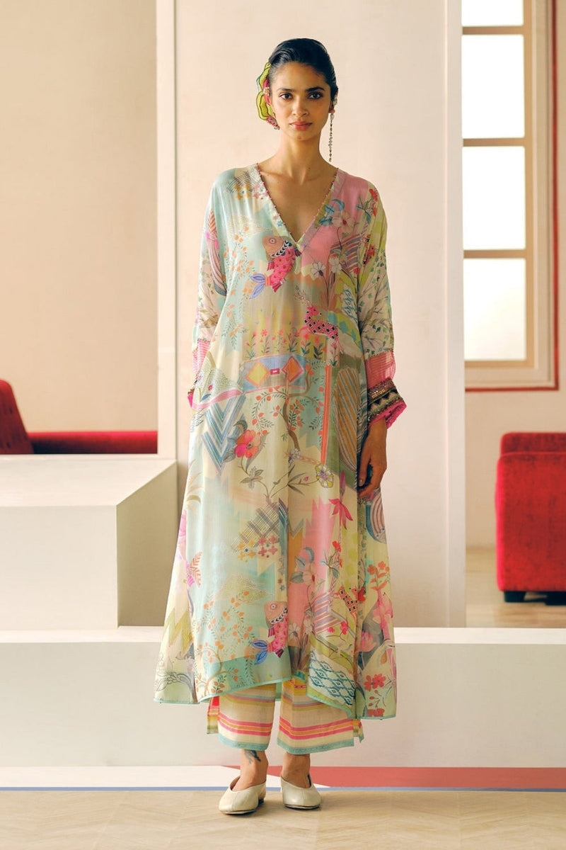 Zyra Ivory Gulrang Kaftan Kurta Set crepe kurta/kurta set by Rajiramniq in ivory for women in Singapore