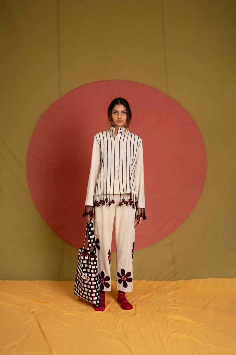 Tass Thakur Jacket-Black and White cotton jacket/overlay by Ka-Sha in white for women in Singapore