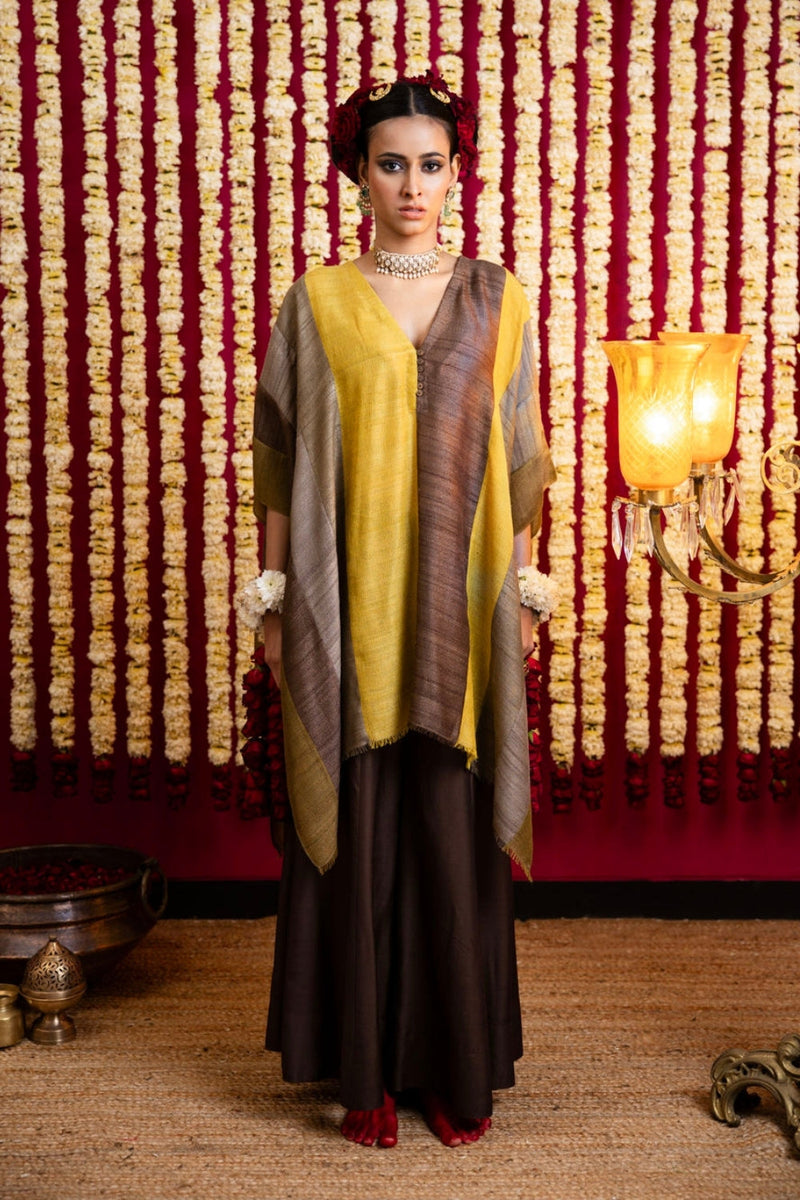 5 Shaded Jute Silk Cape & Split Skirt Set silk kurta/kurta set by Sabo by Sabina in multi-color for women in Singapore