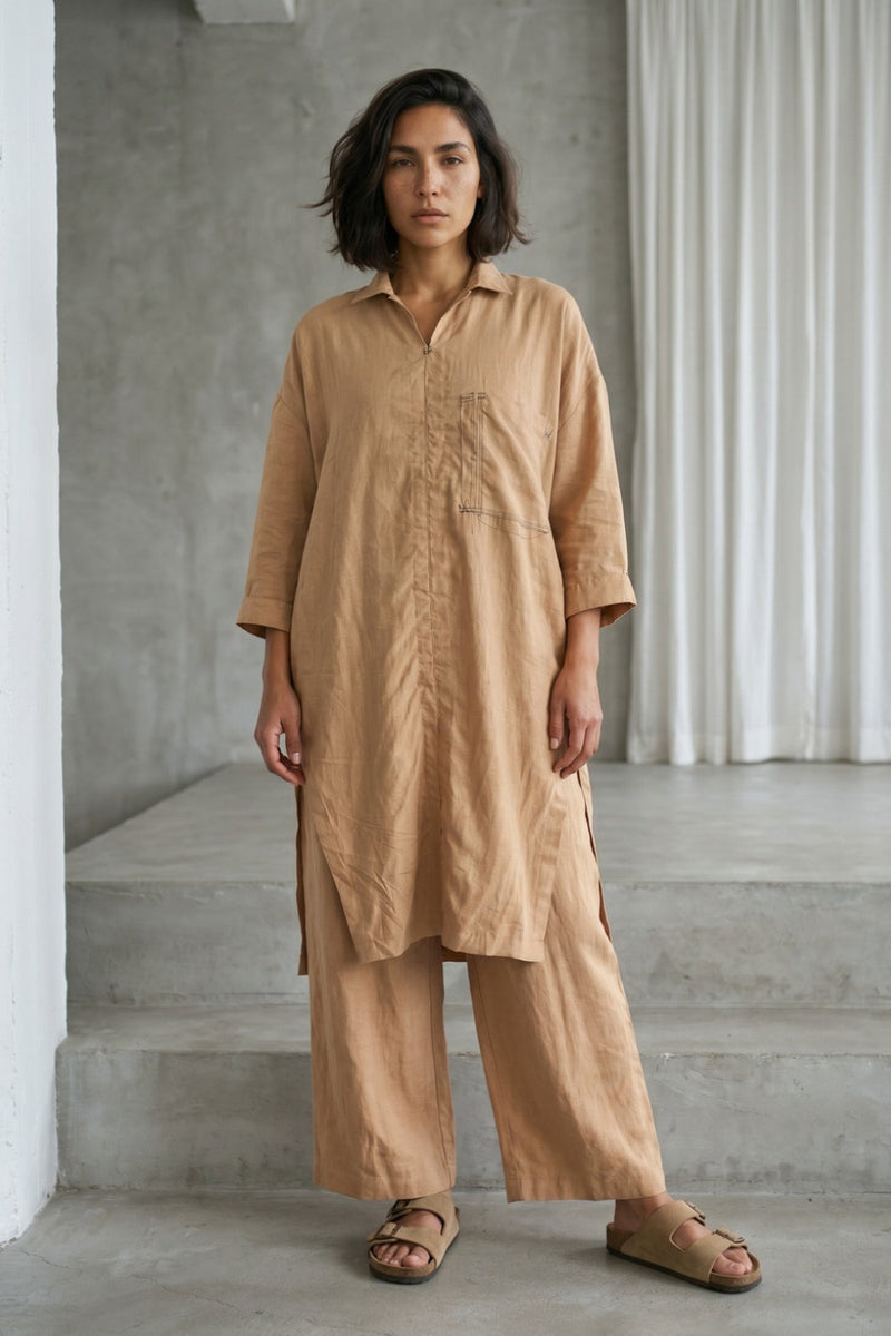 Blake Sand Beige Tunic hemploop, lyocell tunics/kaftan by Doodlage in beige for women in Singapore
