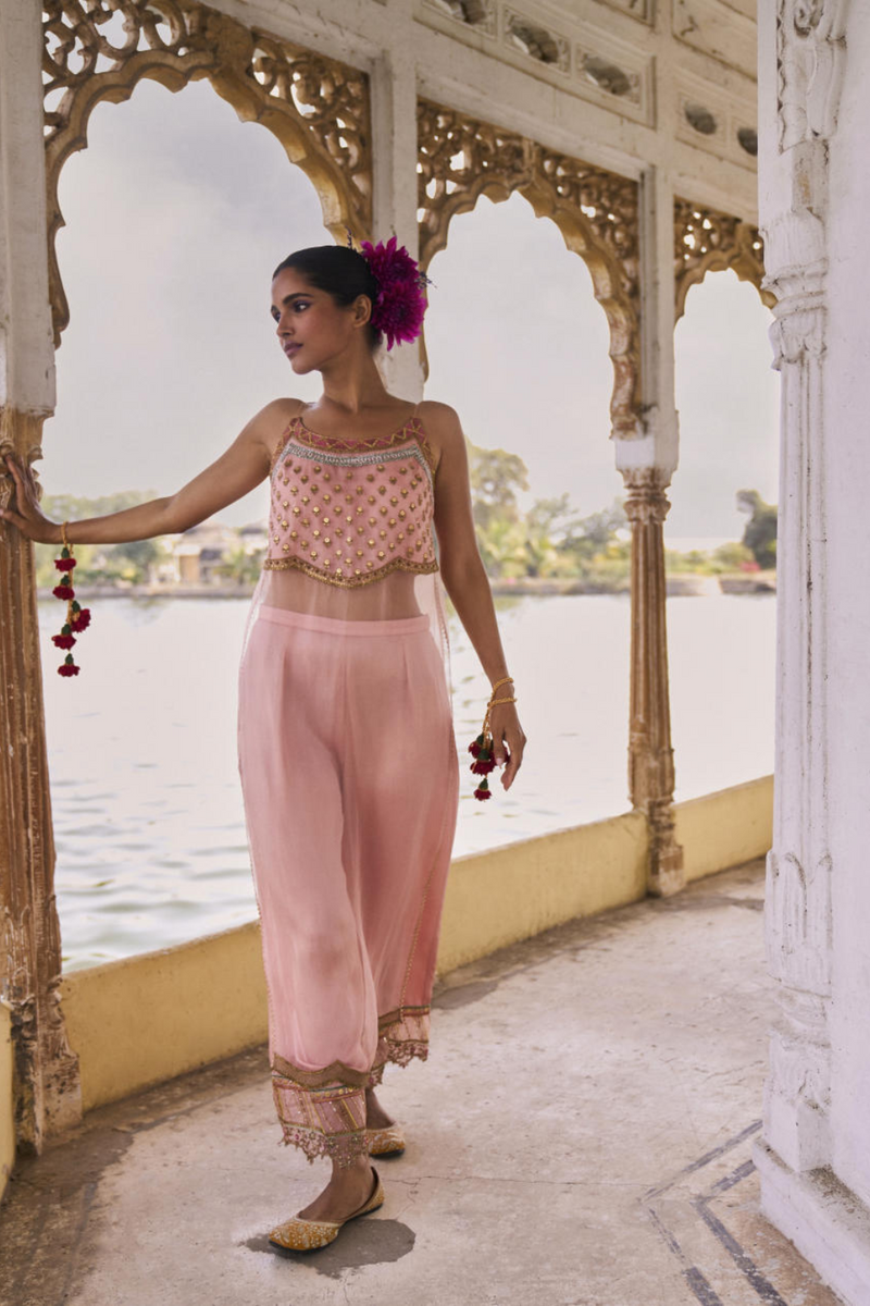 GUL NUDE PINK ORGANZA KURTA SET organza by Rajiramniq for women in Singapore