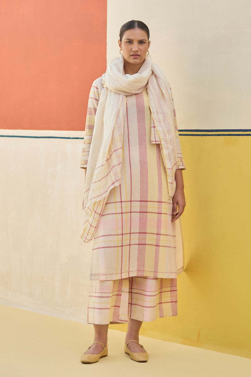 Misa Check Linen Kurta Set
- Sand linen by Manan in natural color for in Singapore