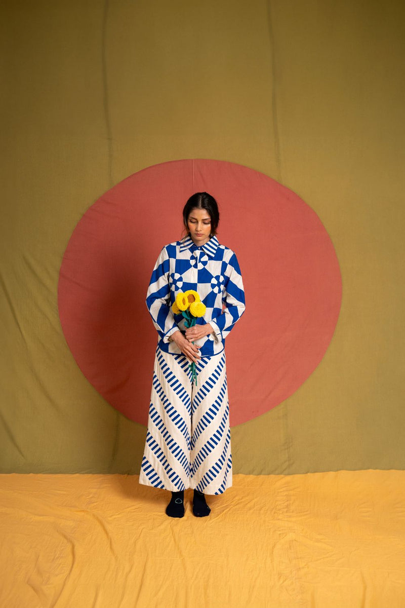 Kite Simp Shirt-White and Blue cotton top/shirt by Ka-Sha in blue for women in Singapore