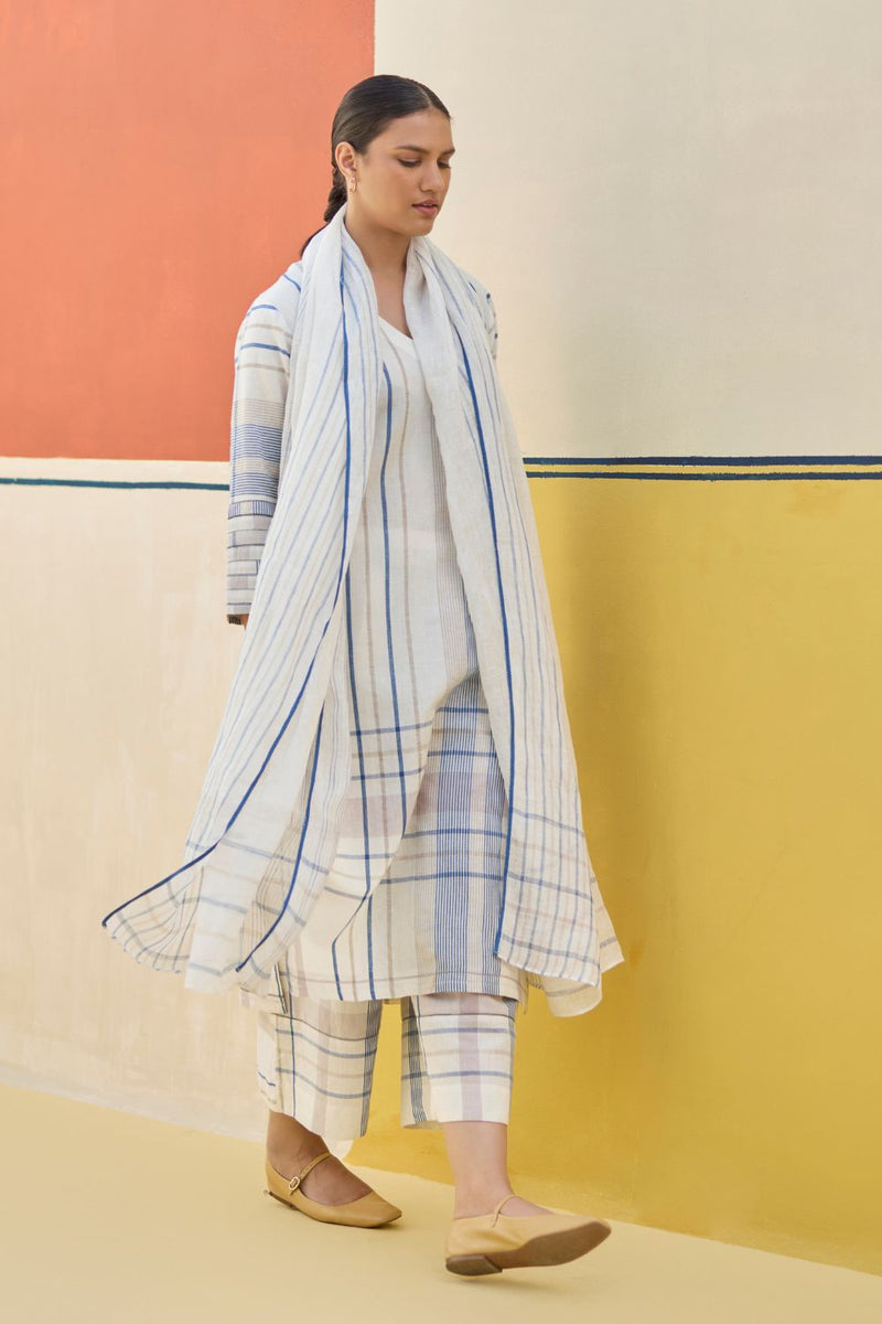 Misa Check Linen Kurta Set
- Ivory linen by Manan in ivory color for women in Singapore