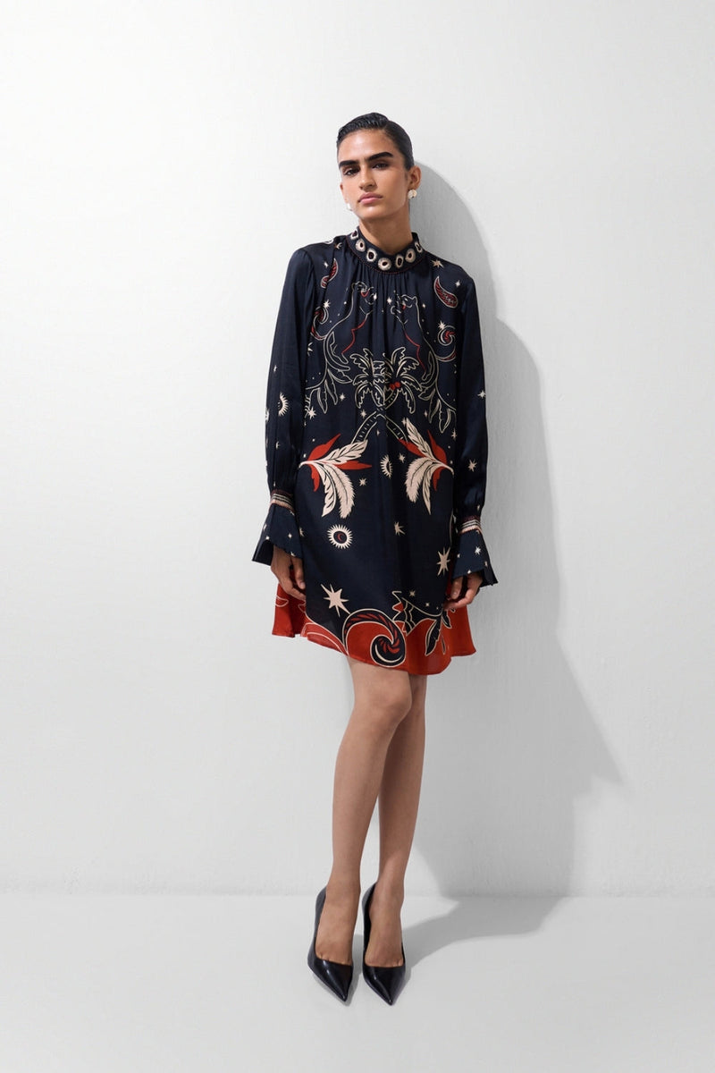 Amber Mini-Nocturnal Jungle viscose dress by NOIB in multi-color for women in Singapore