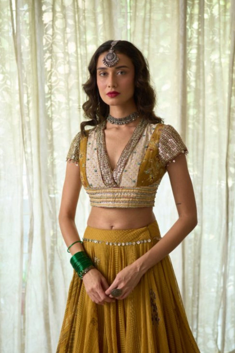 Avni Blouse chanderi blouse by SWATTI KAPOOR in yellow for women in Singapore
