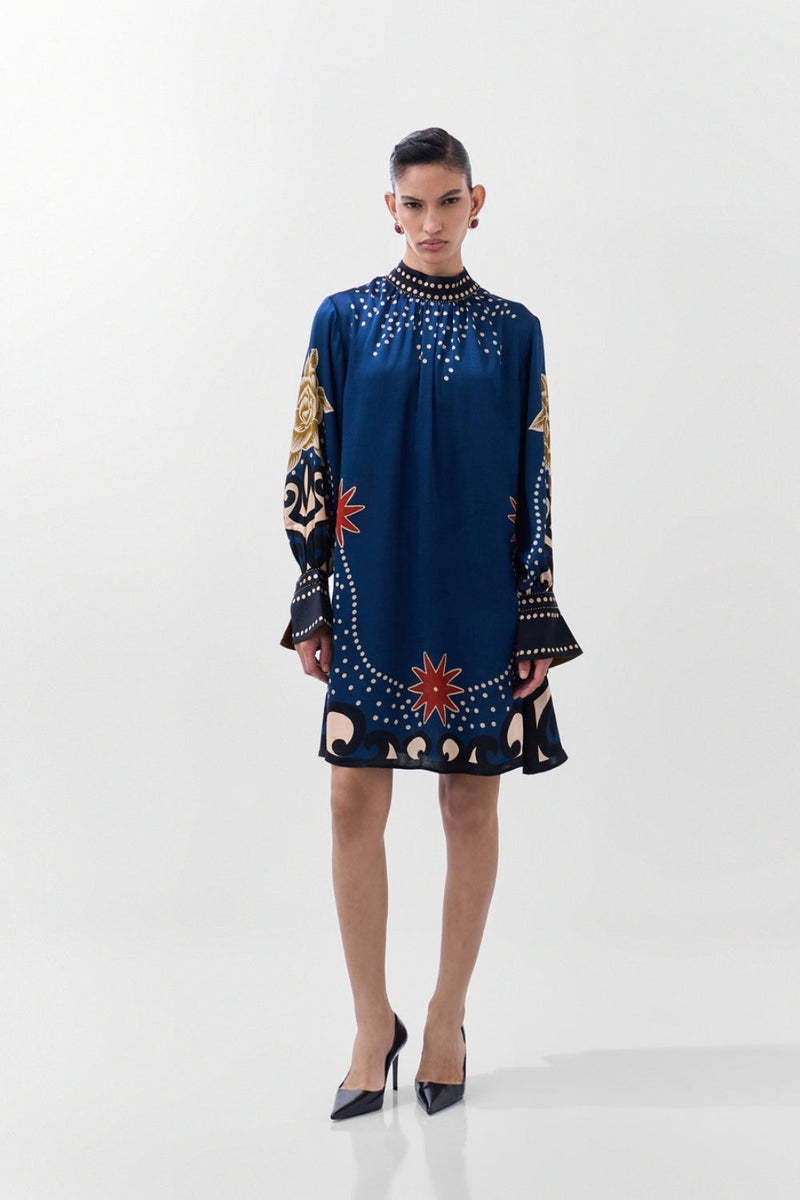 Amber Mini-Old Rose viscose dress by NOIB in multi-color for women in Singapore