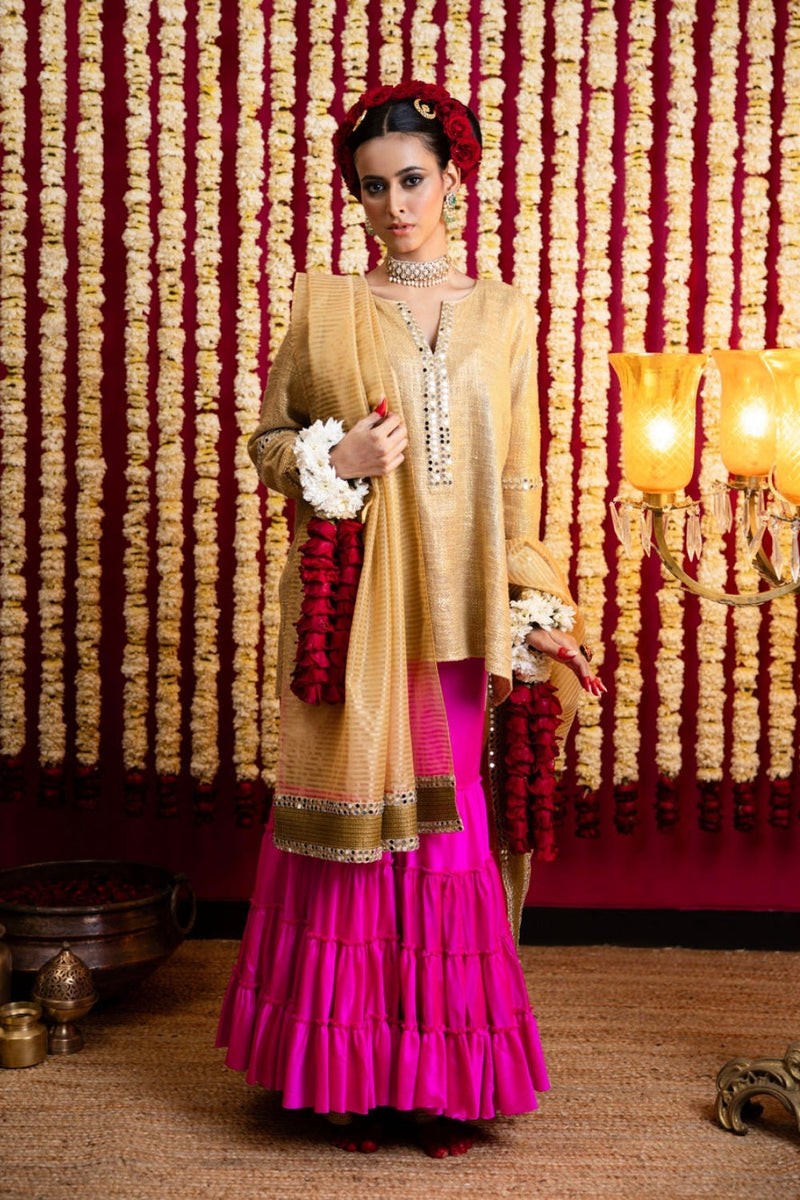 Tamaasha Gharara & Kurta Set-Raani Pink tamaasha kurta/kurta set by Sabo by Sabina in pink for women in Singapore