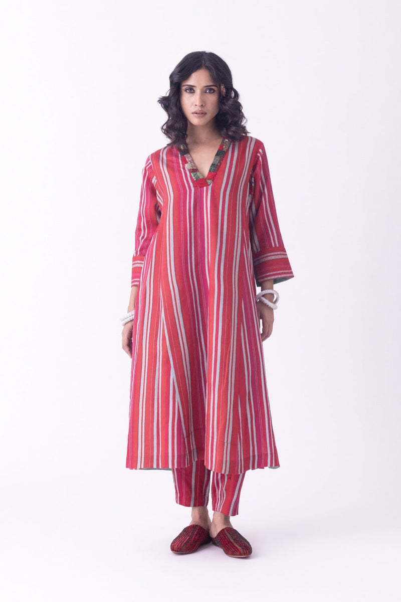 Tantu-Kurta silk blend kurta/kurta set by Shades of India in red for women in Singapore