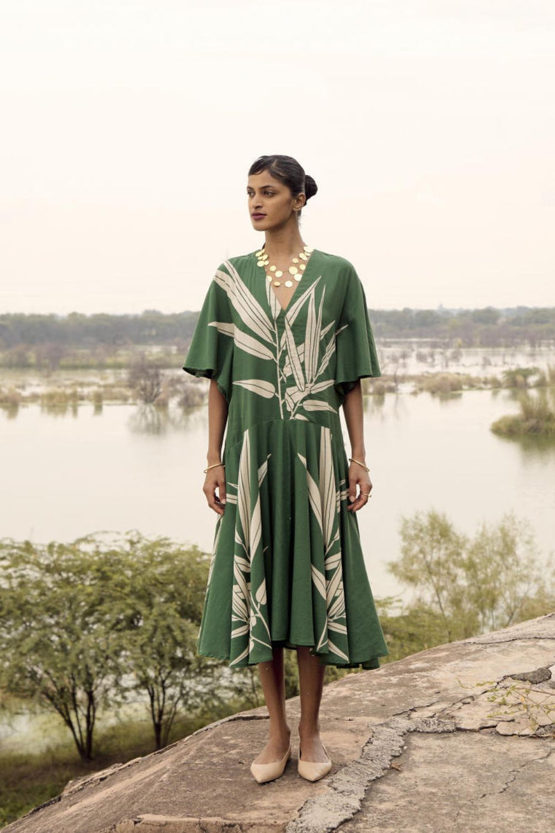 Thornbill dress cotton by Khara Kapas in green for women in Singapore