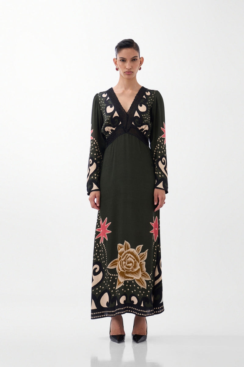 Aura Maxi-Old Rose viscose dress by NOIB in multi-color for women Worldwide
