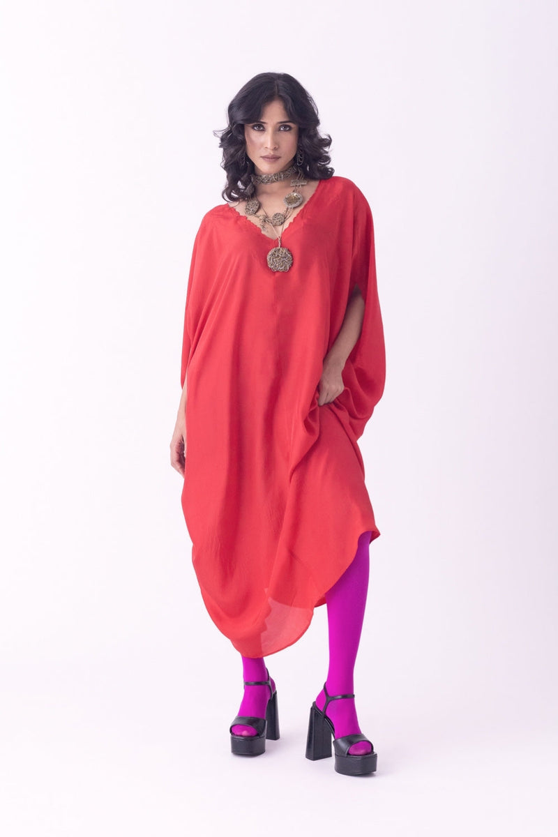 Sutri-Kaftan linen blend indo-western by Shades of India in red for women in Singapore