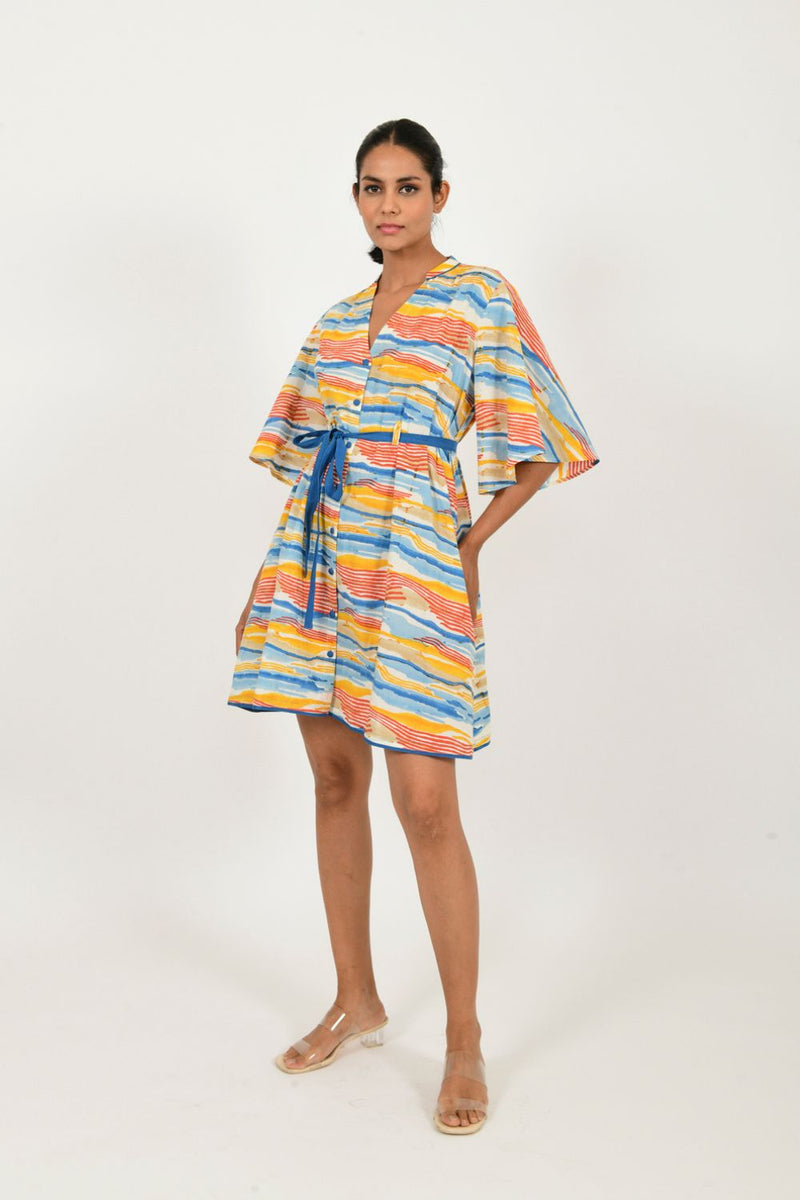 WAVE TIE UP DRESS ORGANIC COTTON-Size 2XL