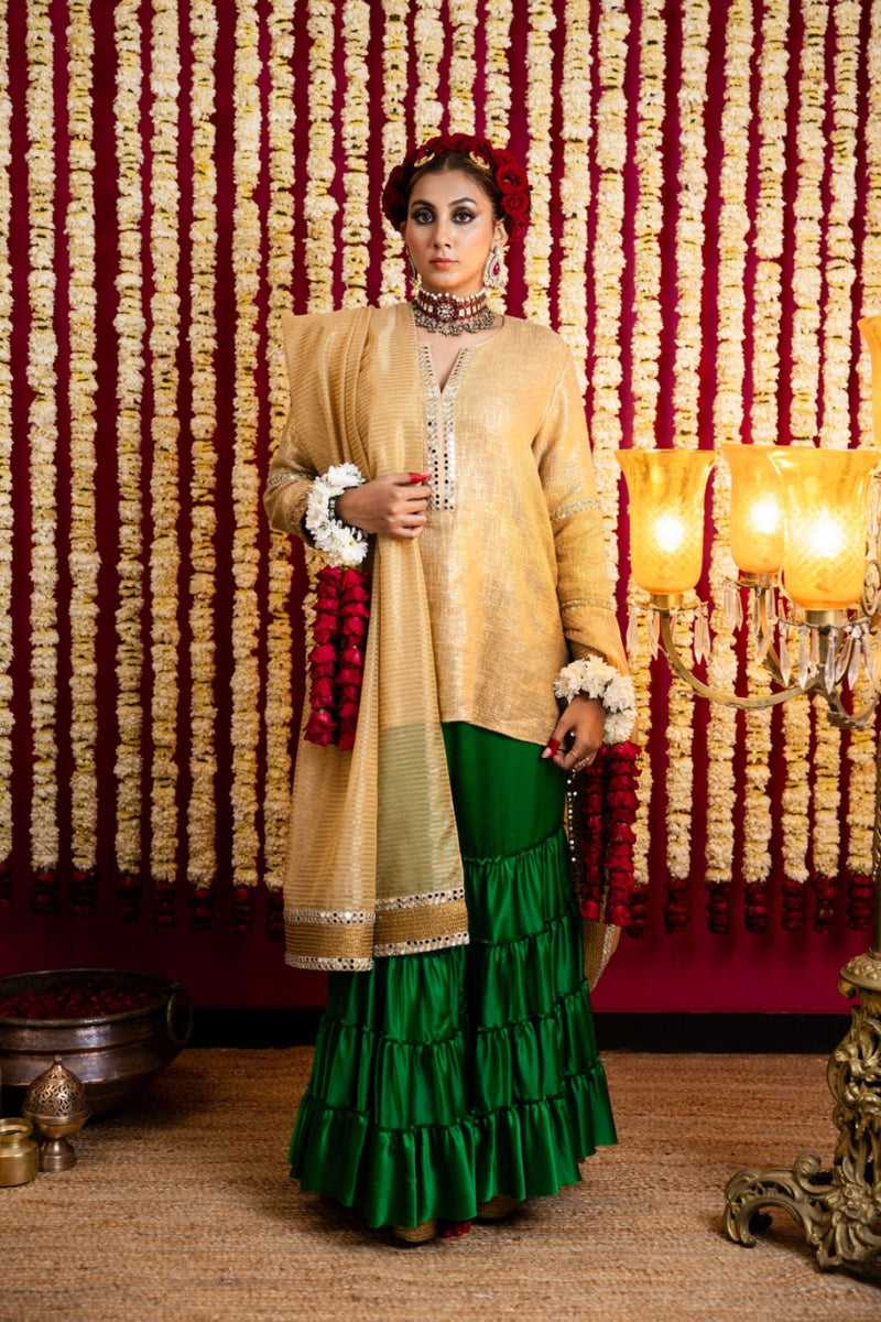 Tamaasha Gharara & Kurta Set-Emerald Green tamaasha kurta/kurta set by Sabo by Sabina in green for women in Singapore
