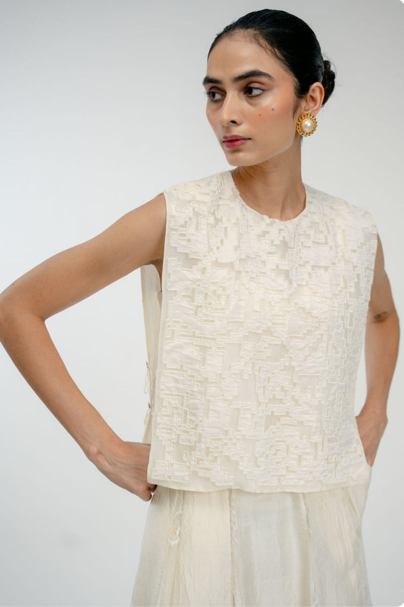 Love Letter Bib mulberry silk jacket/overlay by Ode to Odd in off white for women in Singapore