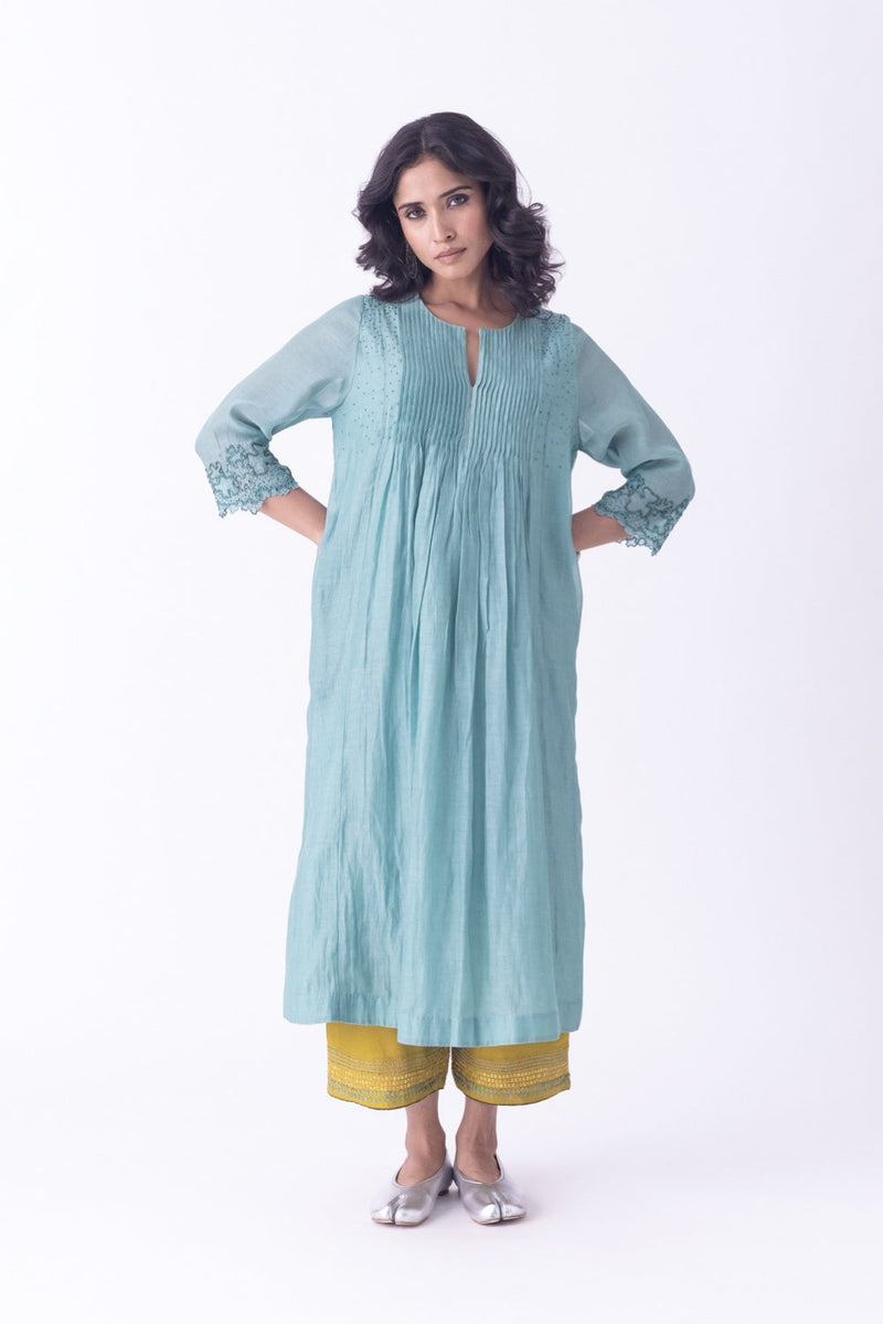 Sira-Kurta fine chanderi kurta/kurta set by Shades of India in teal for women in Singapore