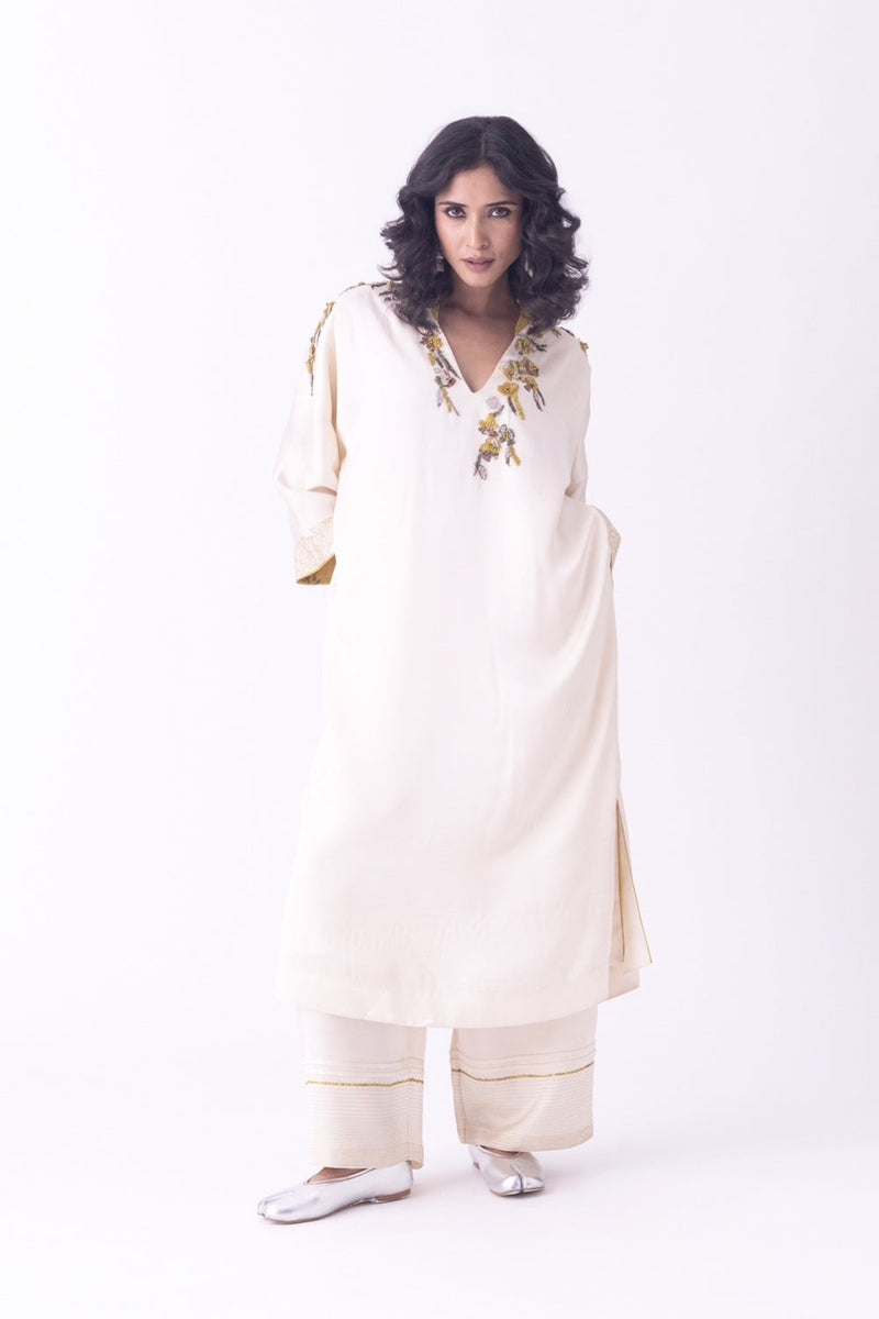 Sahar-Kaftan linen blend indo-western by Shades of India in brown for women in Singapore
