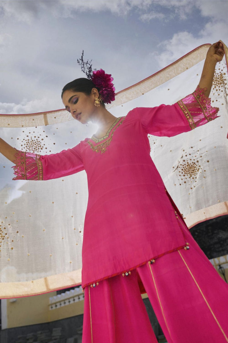 GUL HOT PINK SILK SHARARA SET silk by Rajiramniq for women in Singapore