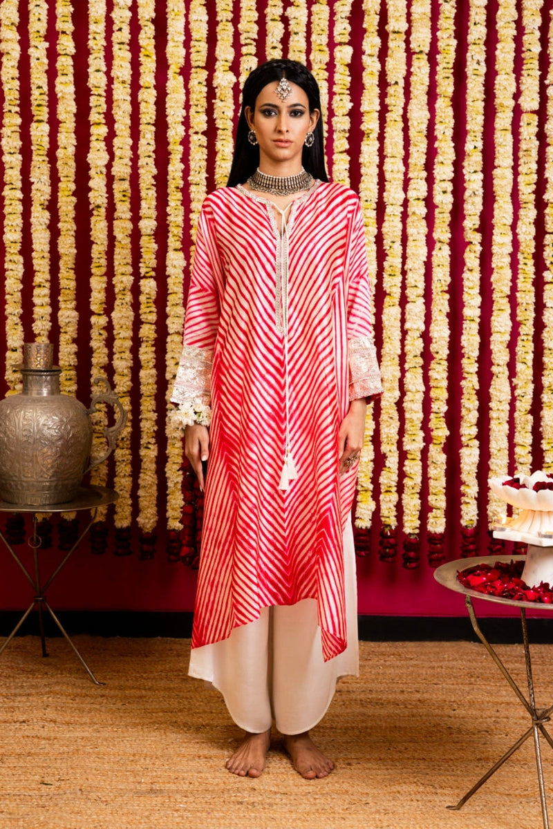 Leheriya Silk 2 Tunic & Pant Set-Orange leheriya silk kurta/kurta set by Sabo by Sabina in orange for women in Singapore