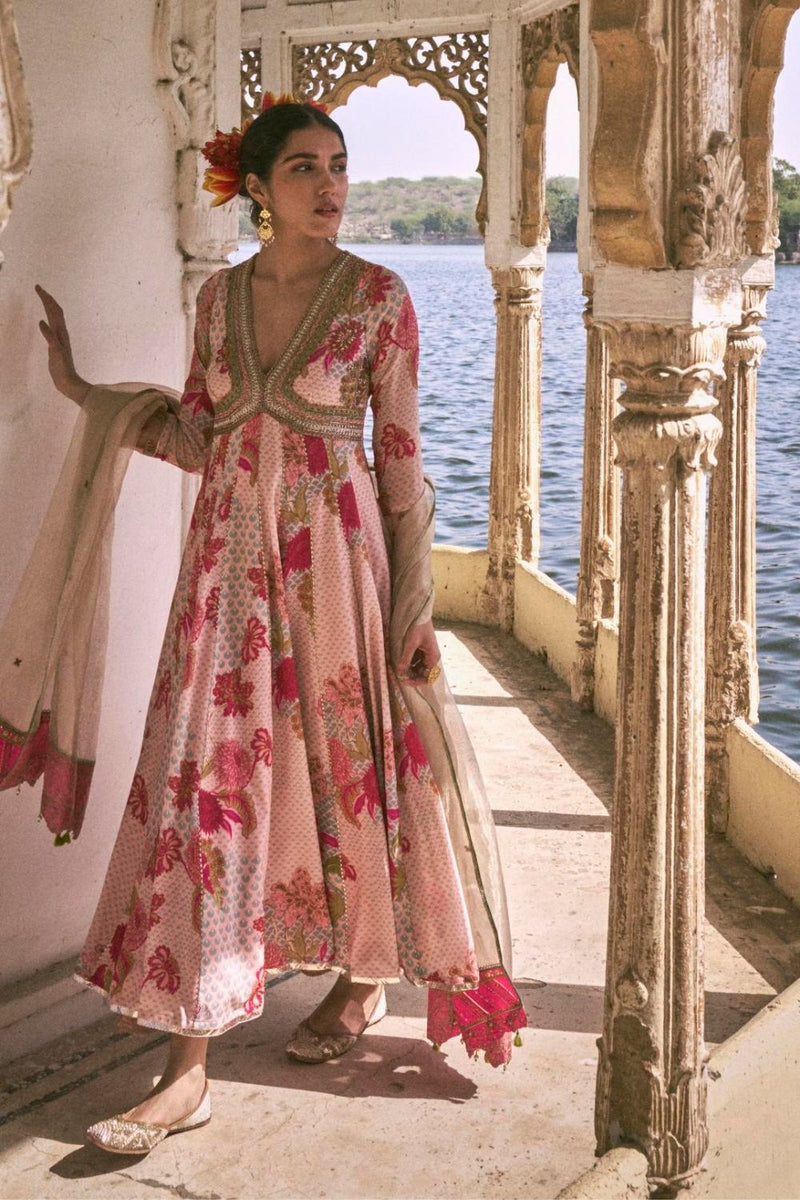 GUL NUDE PINK ANARKALI SET by Rajiramniq for women in Singapore