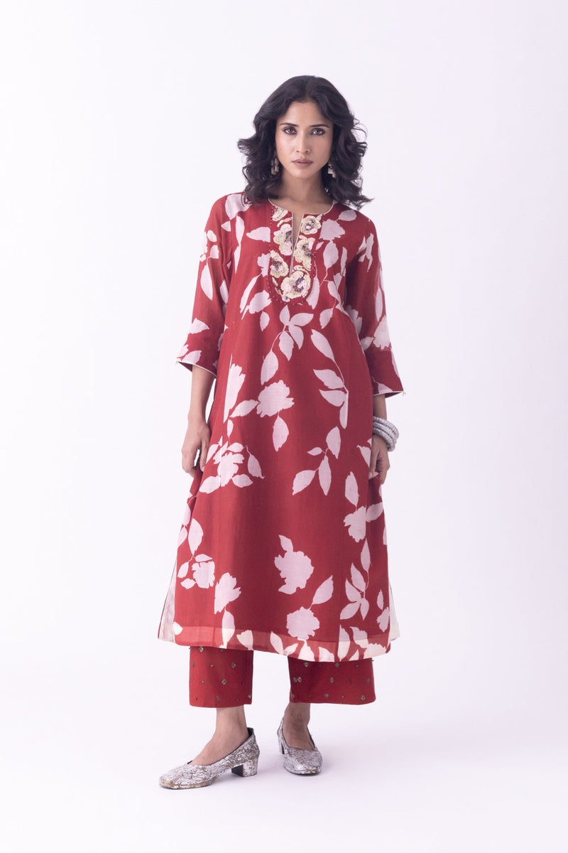 Resha-Kurta chanderi kurta/kurta set by Shades of India in red for women in Singapore