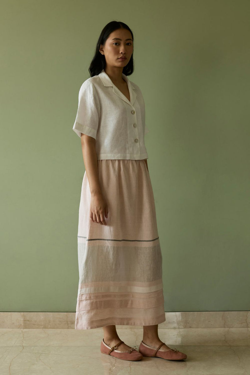 Kiera Cuban Collar Linen Co-ord Set-Ivory linen by Manan in ivory color for women in Singapore