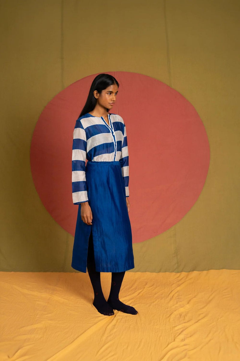 Tass Skirt-Blue chanderi skirt by Ka-Sha in blue for women in Singapore