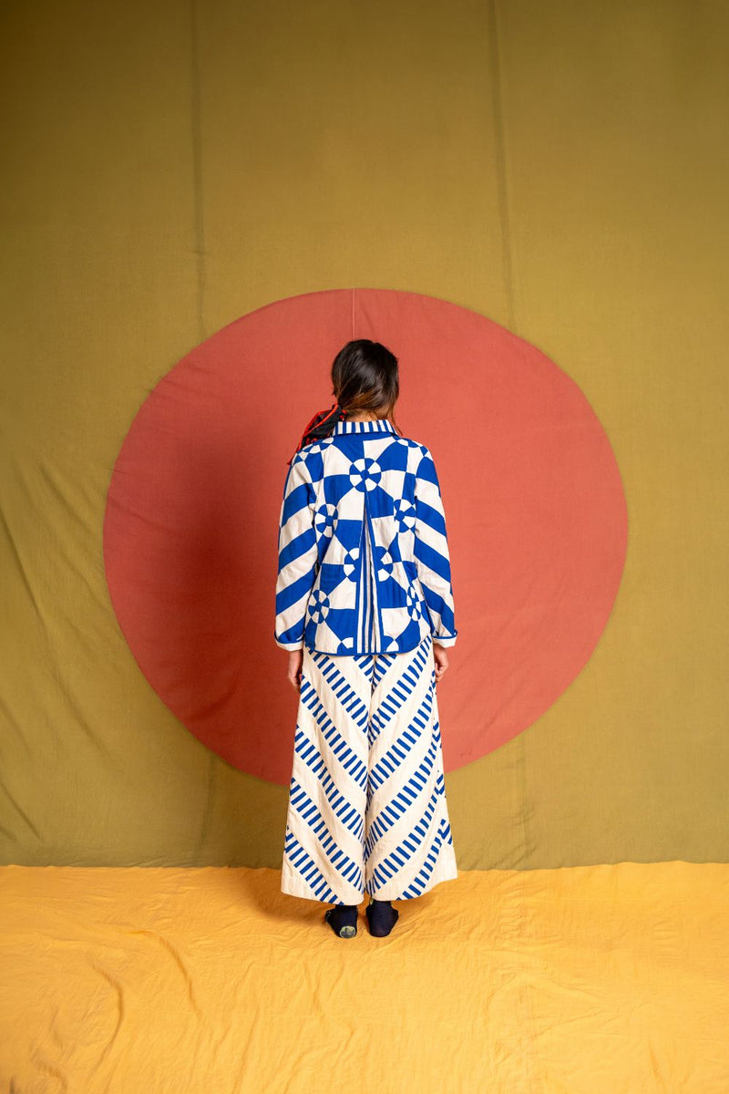 Kite Simp Shirt-White and Blue cotton top/shirt by Ka-Sha in blue for women in Singapore