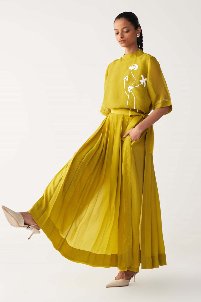 SKIRT PANT-LIME silk by THREE for women in Singapore