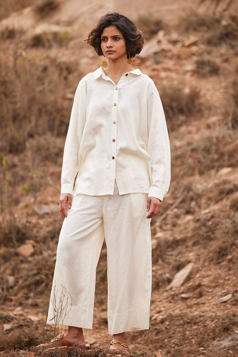 Heer Wide Pants by Khara Kapas in white for women in Singapore
