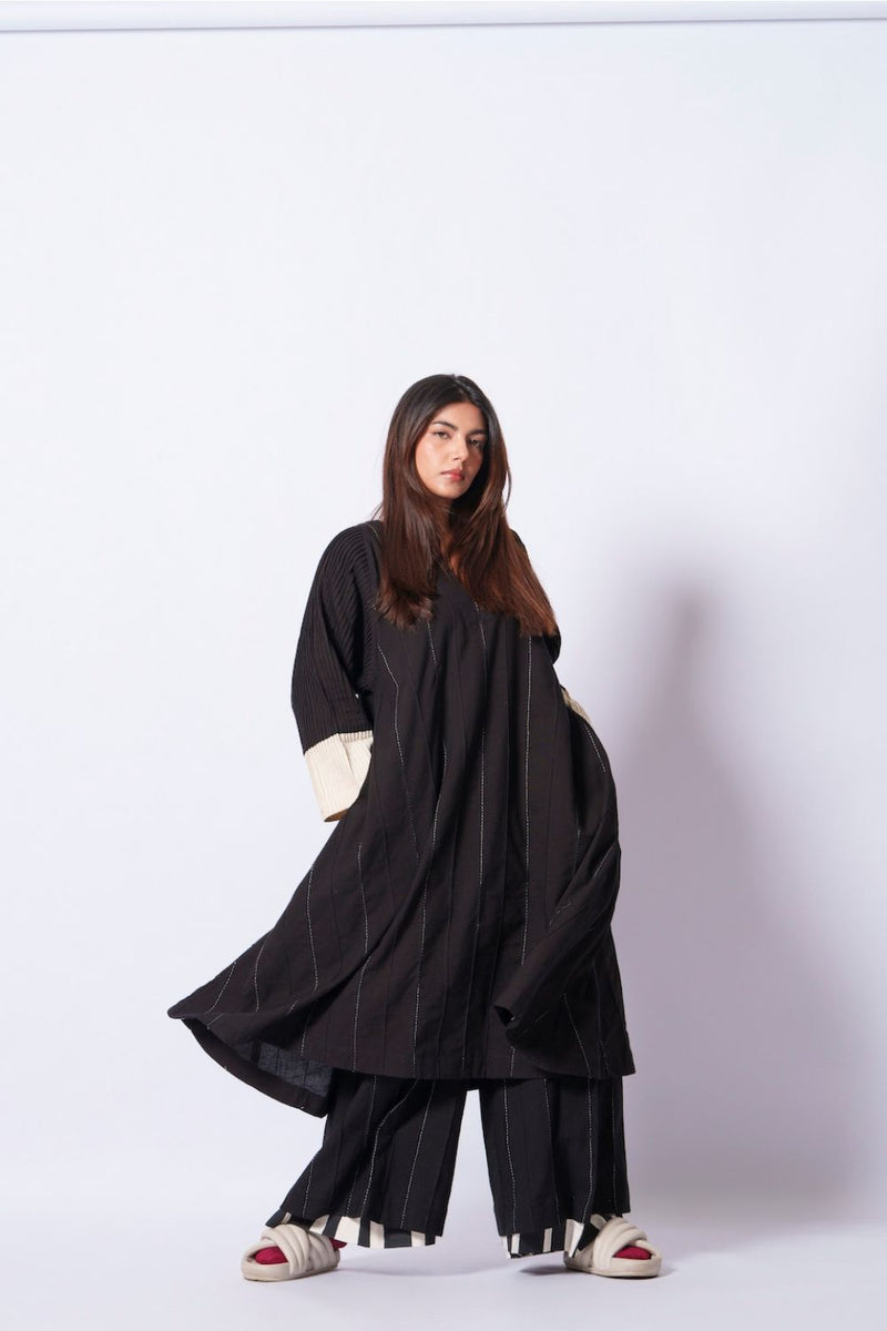 Dune Tunic-Black + Natural cotton matty kaftans and tunics by Stoique in black, natural for women in Singapore
