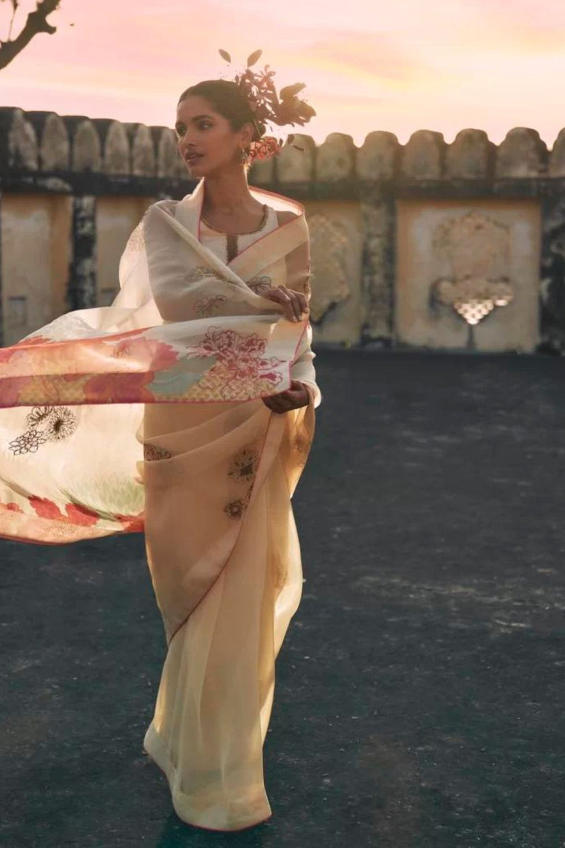 GUL IVORY FLORAL ORGANZA SARI organza by Rajiramniq for women in Singapore
