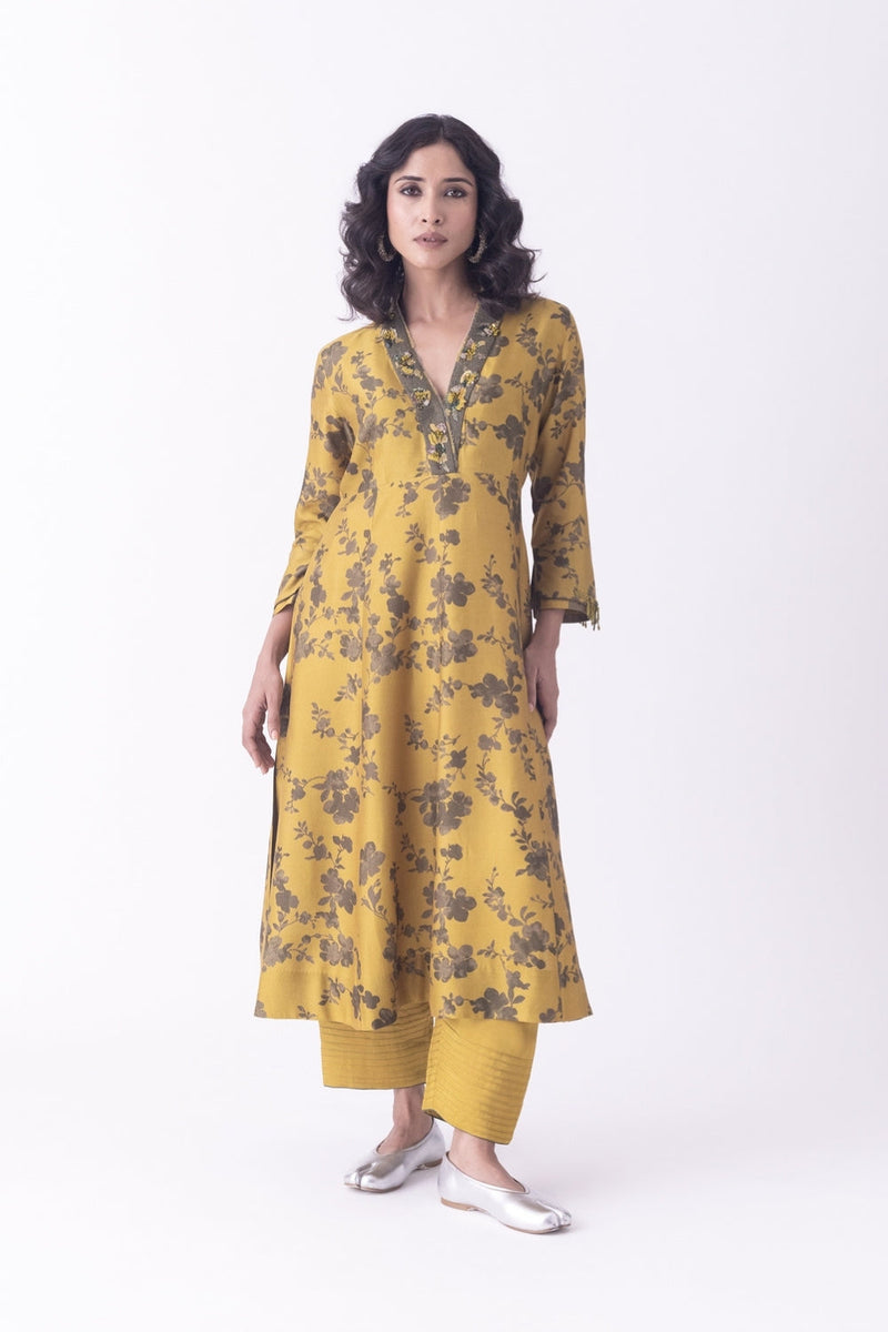 Mrida-Kurta silk blend kurta/kurta set by Shades of India in mustard for women in Singapore