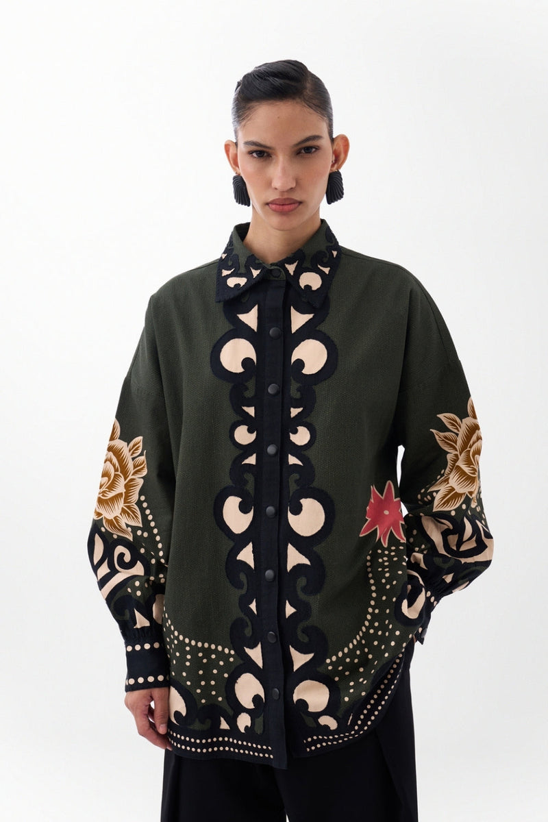 Xena Over-Shirt-Old Rose cotton Shirt by NOIB in multi-color for women Worldwide