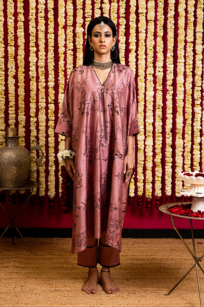 Silk Thread Work Tunic & Pant Set-Dusty Pink silk thread work kurta/kurta set by Sabo by Sabina in pink for women in Singapore