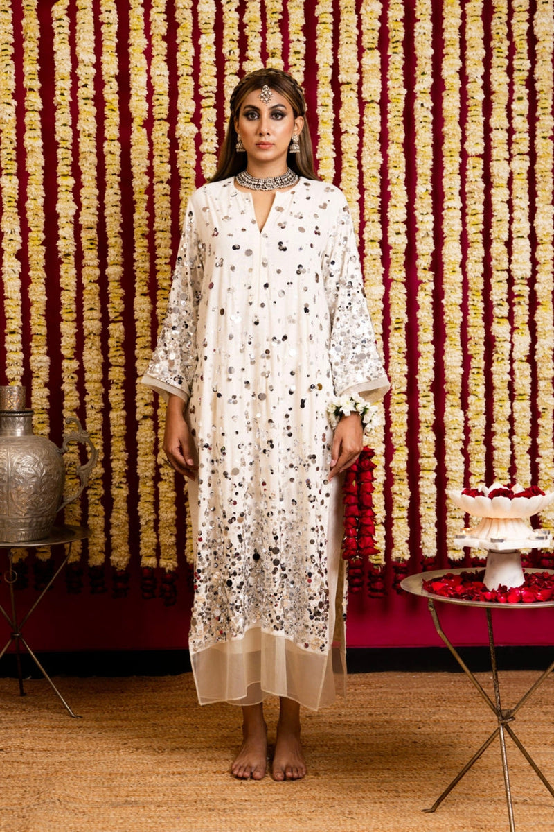 Chamki Linen Tunic & Pant Set-Beige chamki linen kurta/kurta set by Sabo by Sabina in beige for women in Singapore