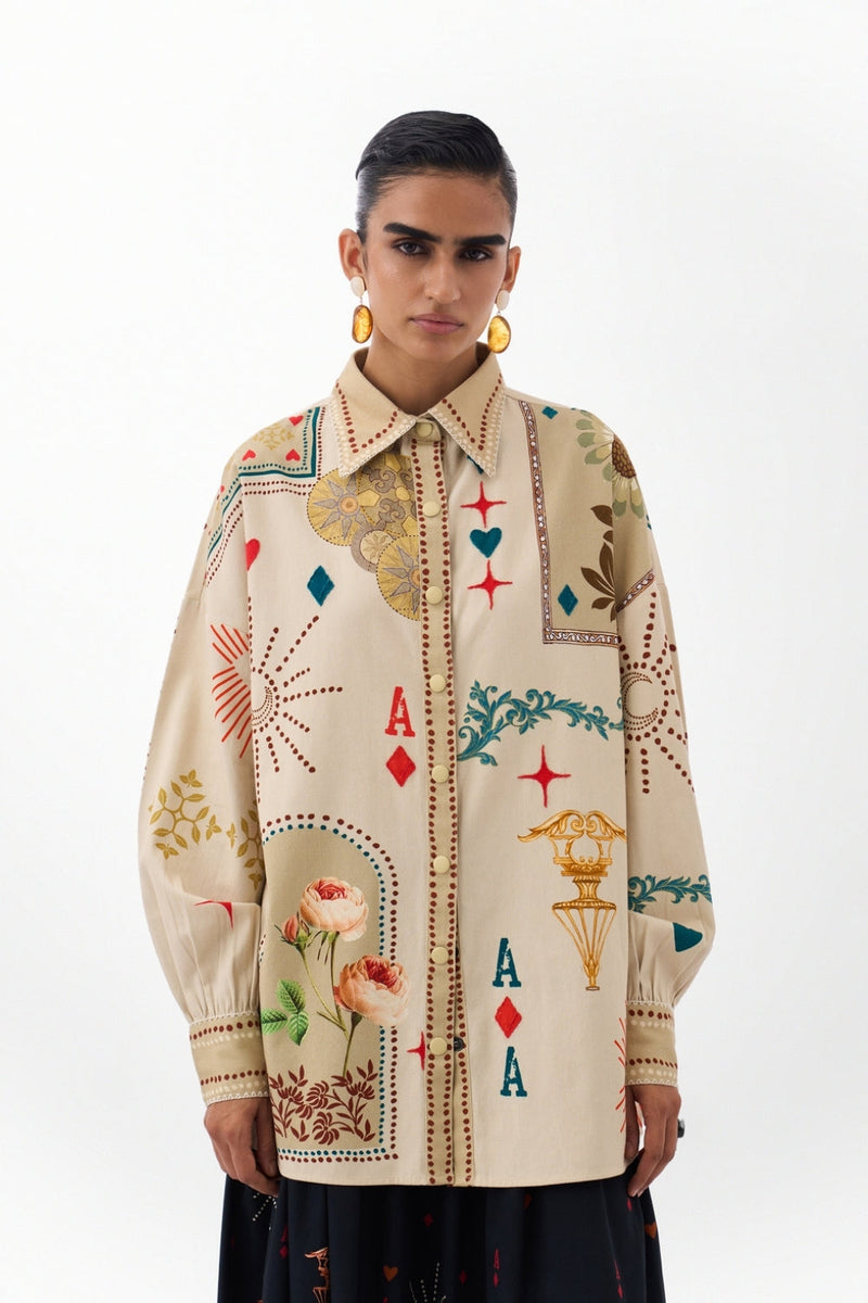 Xena Over-Shirt-Postcards And Petals cotton Shirt by NOIB in multi-color for women Worldwide