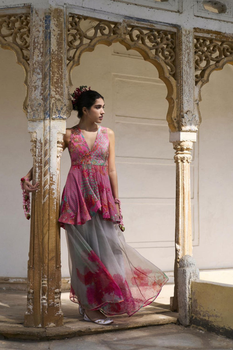GUL PINK PEPLUM SHARARA SET by Rajiramniq for women in Singapore