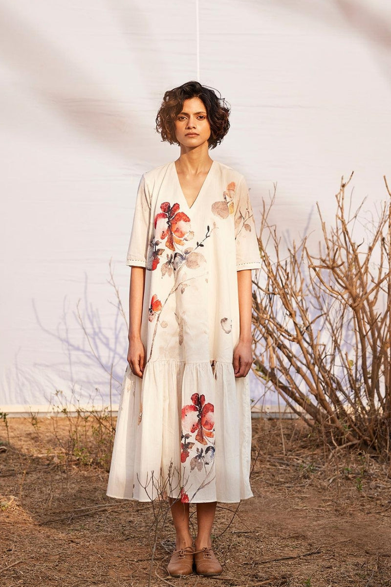 Surfinia floral midi dress by Khara Kapas in red for women in Singapore