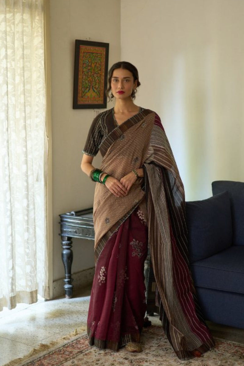 Malti Sari chanderi saree by SWATTI KAPOOR in multi-color for women in Singapore
