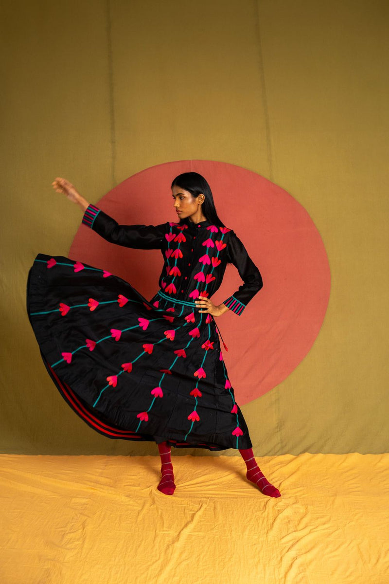 Kamali Skirt-Black and Multicolour chanderi skirt by Ka-Sha in multicolor for women in Singapore