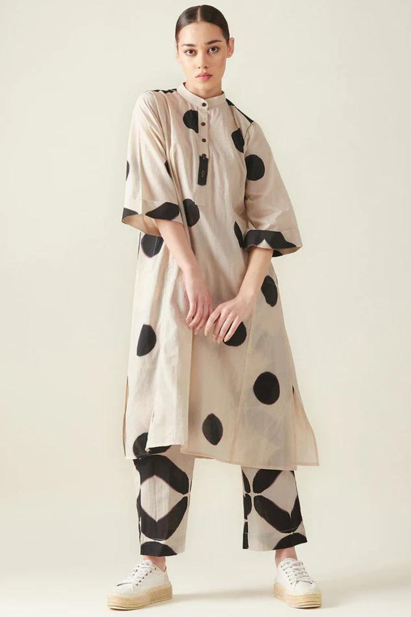Polka Kurta Set - Off White And Black by Aavidi in white color for women in Singapore
