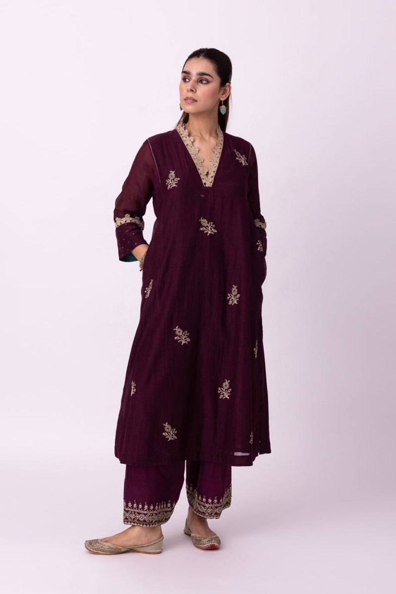 Amra Kurta chanderi kurta/kurta set by Shades of India in wine for women in Singapore