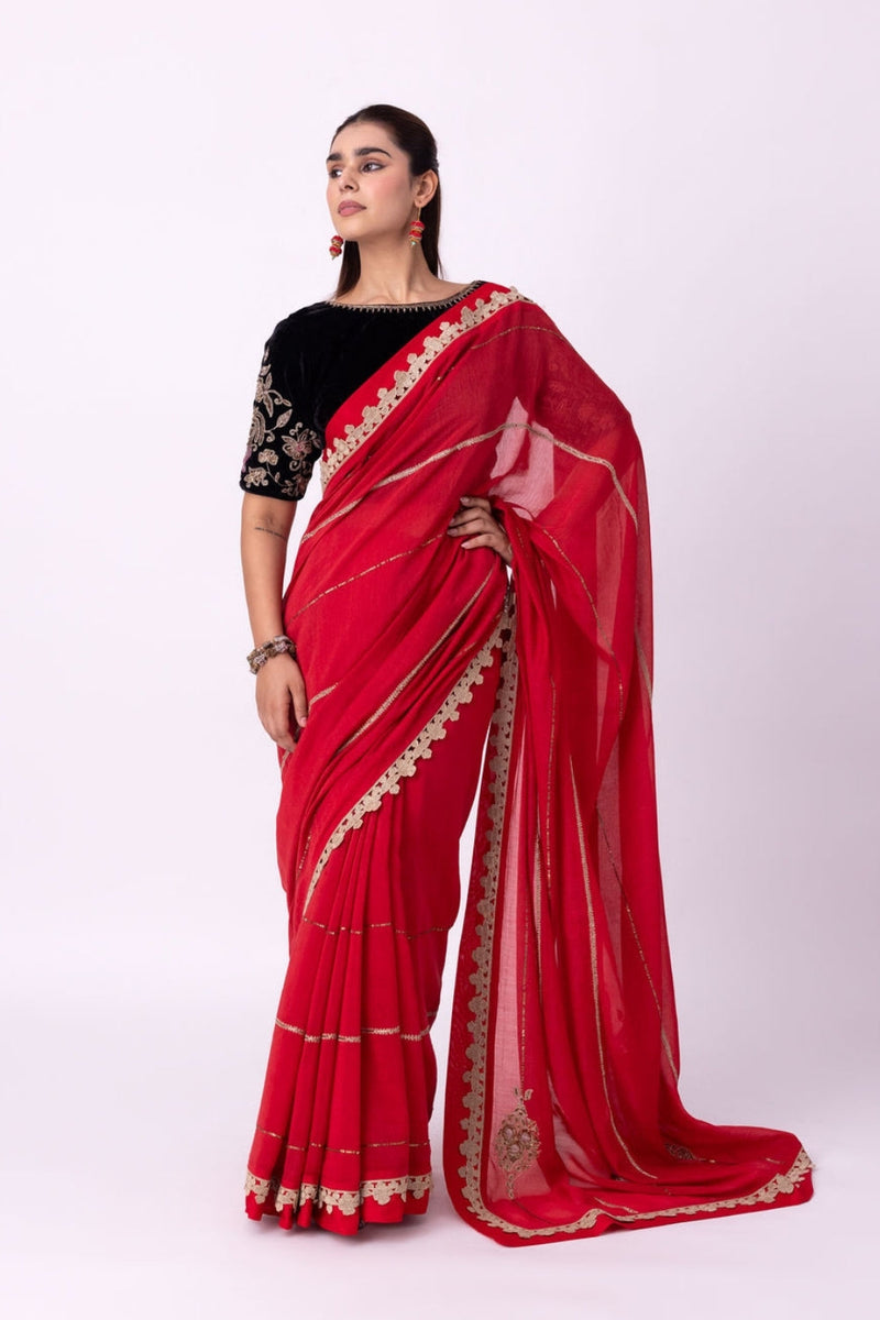 Mihika Saree chanderi weave saree by Shades of India in red for women in Singapore