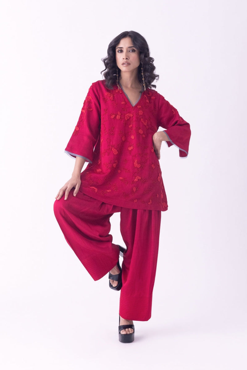 Eira-Kurti linen blend kurta/kurta set by Shades of India in pink for women in Singapore