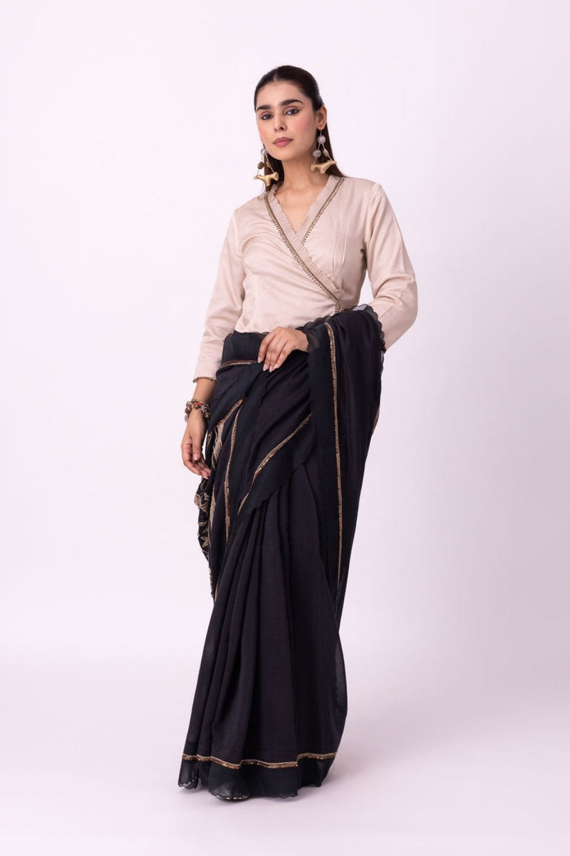Mehfil Saree chanderi weave saree by Shades of India in black for women in Singapore