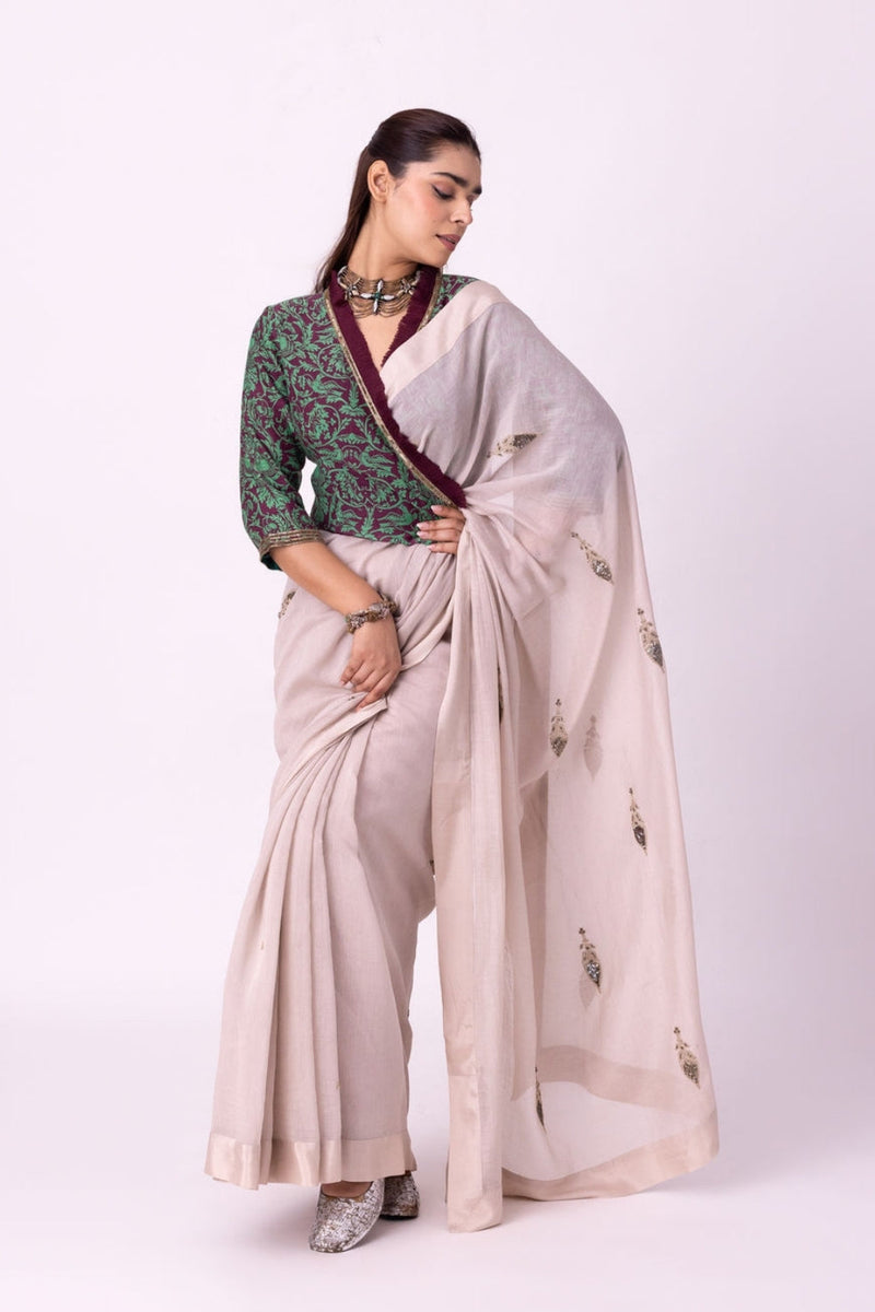 Avani Saree chanderi weave saree by Shades of India in beige for women in Singapore