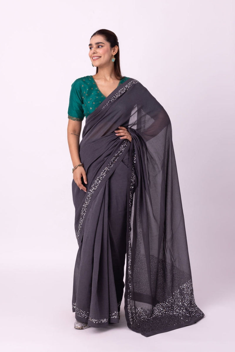 Chamak Saree chanderi weave saree by Shades of India in black for women in Singapore
